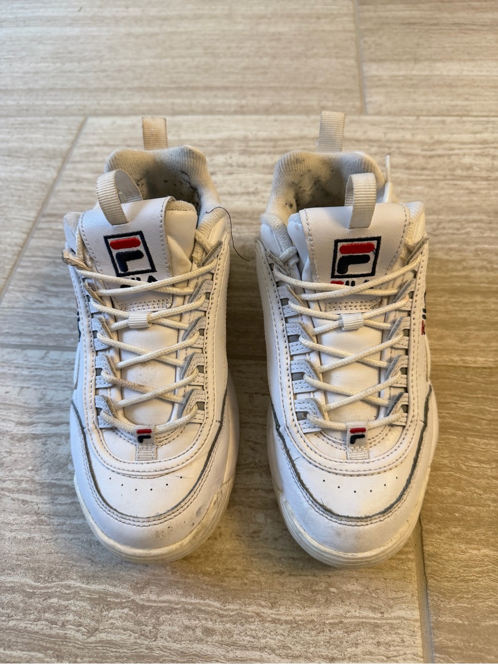 FILA White Sneakers with Red & Navy Logo Accents